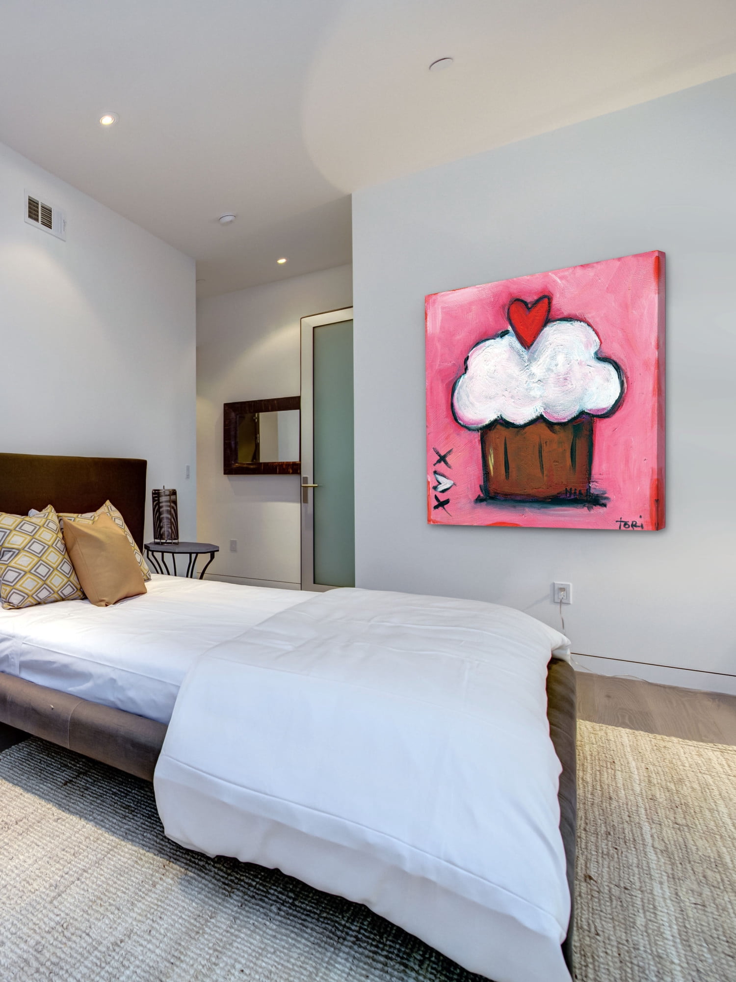 Marmont Hill "Pink Heart Cupcake" by Tori Campisi Painting Print on Canvas