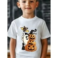 thumbnail image 1 of Halloween T-shirt - Spooky Pumpkin & Bat Graphic, Lightweight Breathable Short Sleeve Tee for Kids, Summer Casual Round Neck Top with Medium Stretch, Halloween Clothes, Kids Festive Wear, 1 of 6