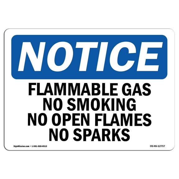 OSHA Notice Sign - Flammable Gas No Smoking No Open Flames No Sparks | Plastic Sign | Protect Your Business, Work Site, Warehouse | Made in the USA