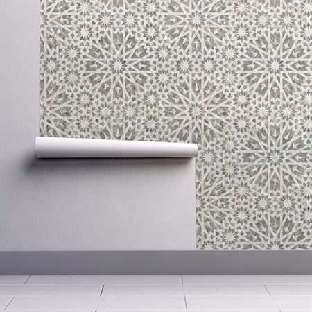 Removable Water-Activated Wallpaper Moroccan Moroccan Geometric Gray Floral