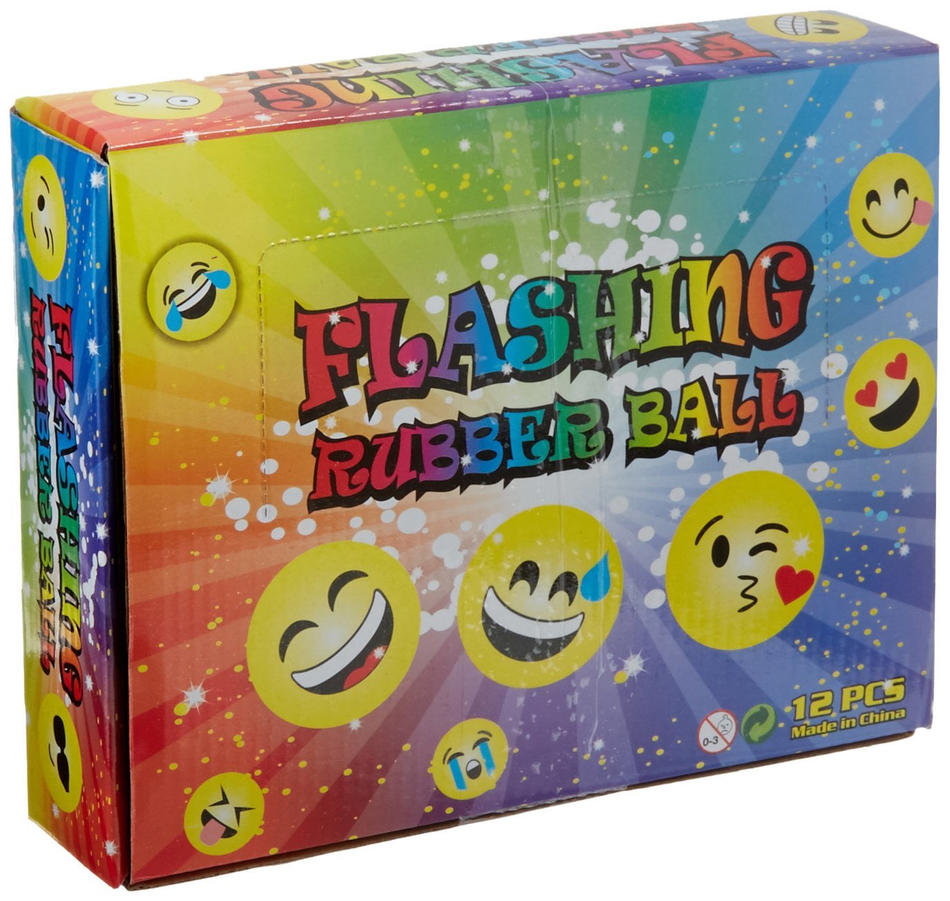 Emoji Light Up LED Flashing Rubber Bouncy 2" Balls for Kids Party Fun
