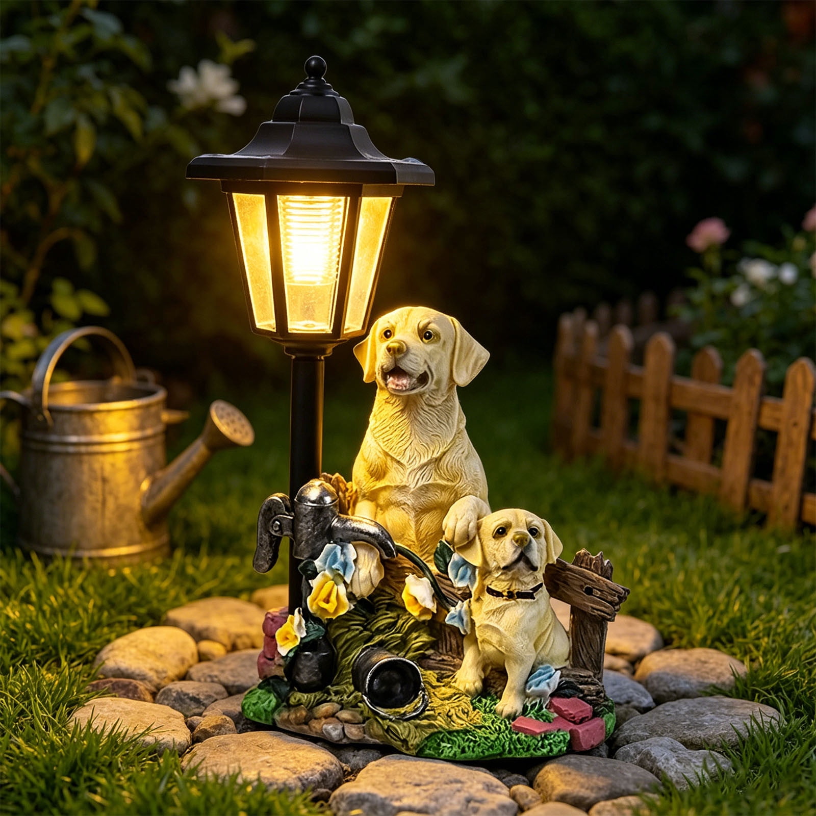 Tarmeek Solar Labrador Dog Garden Statue Handcrafted Resin Outdoor Patio Lawn Yard Art Ornament with Warm White Glow Waterproof Finish for Garden Patio Balcony Villa Decoration