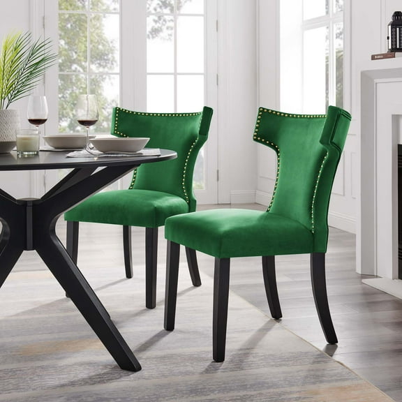 Modway Curve Performance Velvet Dining Chairs - Set of 2 in Emerald