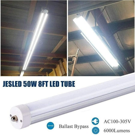 Iyefeng T8 T10 T12 8ft Led Light Bulbs 50w 6000lm 5000k Daylight White Single Pin Fa8 Replacement For Fluorescent Fixture Frosted Ballast Bypass Warehouse Work Garage Lights 12 Pack Iyefeng T8 T10 T12 8ft Led Light, 8 Ft Fluorescent Light Fixture Ballast