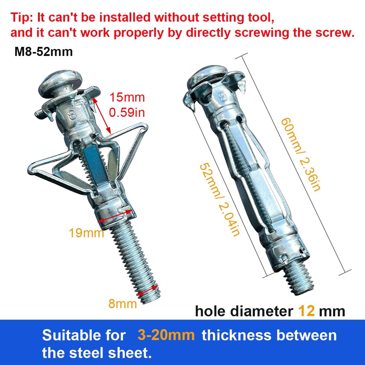 1/4" Drywall Anchor Kit Hollow Wall with Screws,Zinc Plated Steel Molly Bolt,Hollow Wall Drilling Anchors with Screws Drywall Anchors (30PCS, M6)