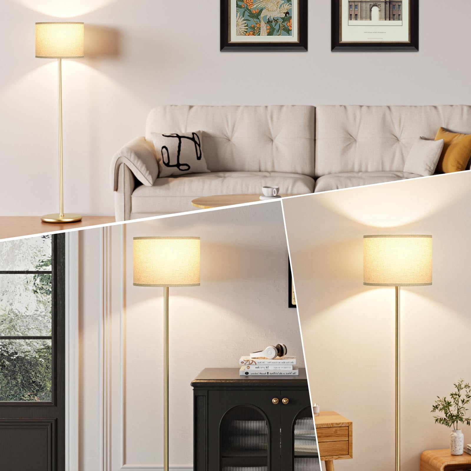 60'' Modern Floor Lamp With Shade  Tall Lamps For Living Room Bedroom Office Dining Beige Pole(without Bulb)
