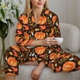 thumbnail image 6 of Honeii Autumn Pumpkin Print Women's Pajama Sets Long Sleeve Button Down Sleepwear Nightwear Soft Pjs Lounge Sets 2PCS-XX-Large, 6 of 7