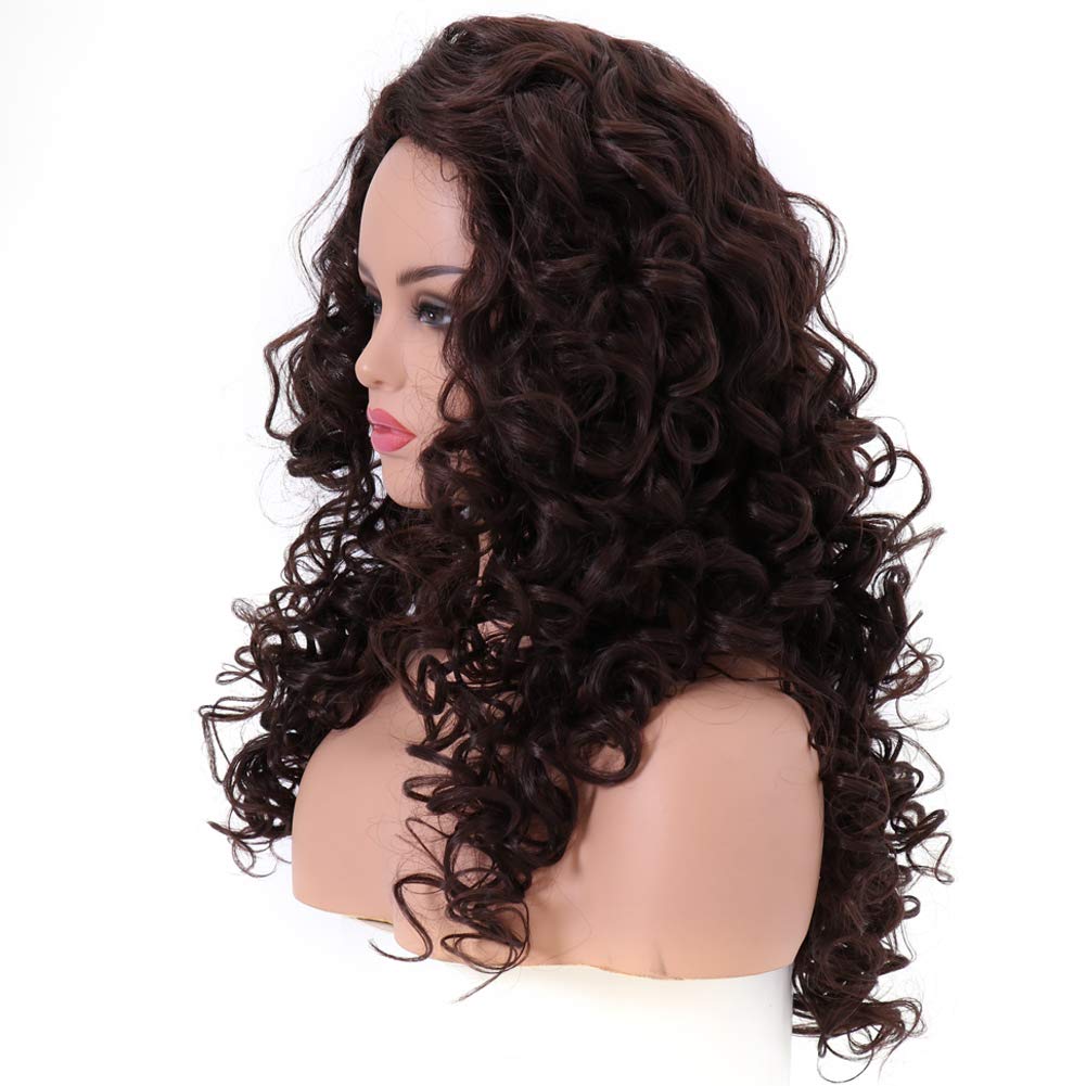 DOPI Long Chestnut Brown Hair Curly Wavy Full Head Halloween Wigs for Women Cosplay Costume Party Hairpiece