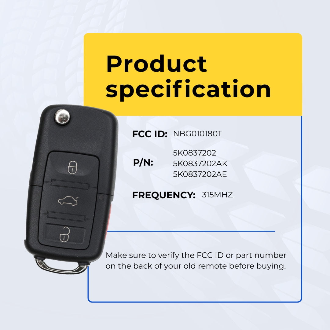 Replacement Flip Key Fob for Volkswagen Golf 2016 FCC NBG010180T Part Number 5K0837202 5K0837202AK 5K0837202AE Pack of 2