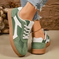 thumbnail image 3 of Tennis Shoes Womens Color Block Suede Fashion Trainers Athletic Shoes Lace up Antislip Flat Sneakers Lightweight Skate Shoes Green Size 9.5, 3 of 8