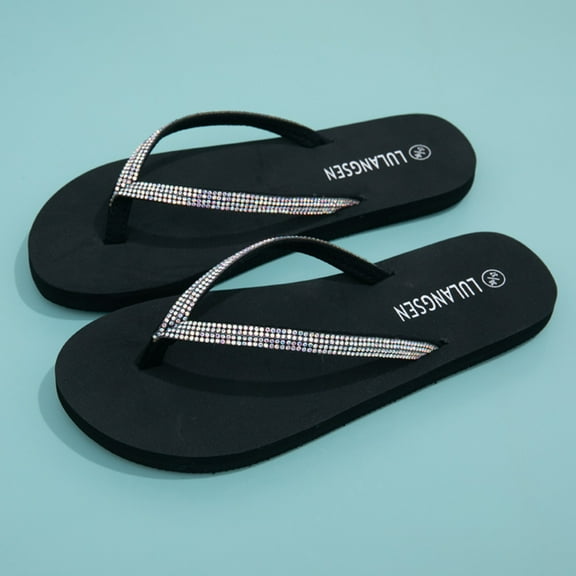 XDDST Sandal Wedges for Women Women's Thong Glossy Rhinestone Flat Slippers for Casual Outer Wear Beach Flip Flops