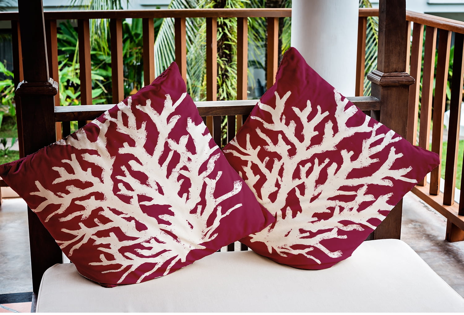 16" x 16" Simply Daisy Big Seaweed Indoor/Outdoor Pillow, Maroon Red Qty 1