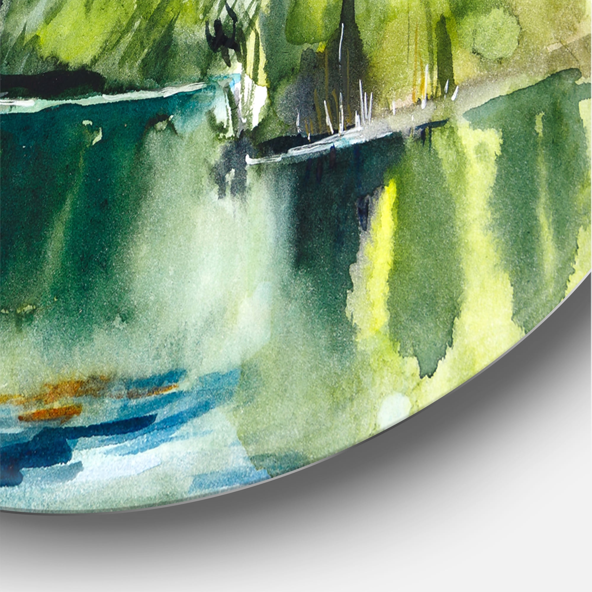 Designart 'Landscape With Old Bridge Over River In The Countryside' Traditional Circle Metal Wall Art 29x29 - Disc of 29