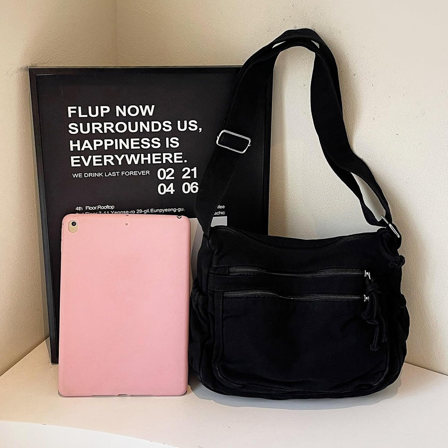 Canvas Crossbody Bags for Women Men Tote Shoulder Purses with Zipper Pockets Women's Messenger Handbags Purse
