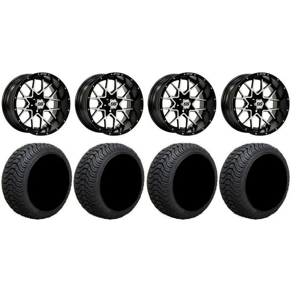 GTW Vortex 2 12" Golf Cart Wheels Machined 215x35 Cruze Tires Yamaha