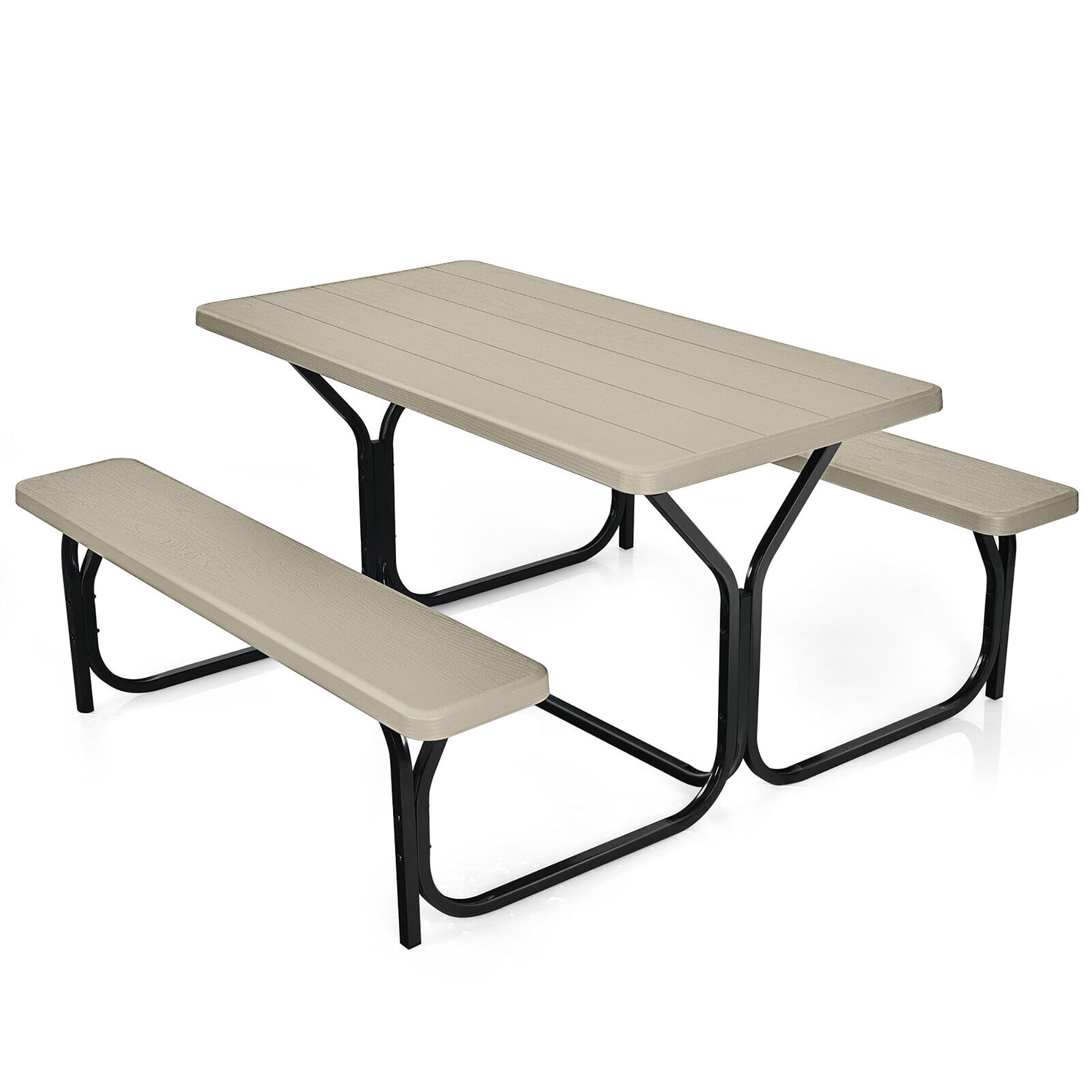 Gymax Picnic Table Camping Picnic Bench Set Backyard Garden Patio