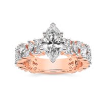 IGI Certified 4 Carat Marquise Shape Lab Grown Diamond Engagement Ring | 14K Rose Gold | Skylar Side Stone Encrusted Diamond Ring | FG-VS Quality Friendly Diamonds