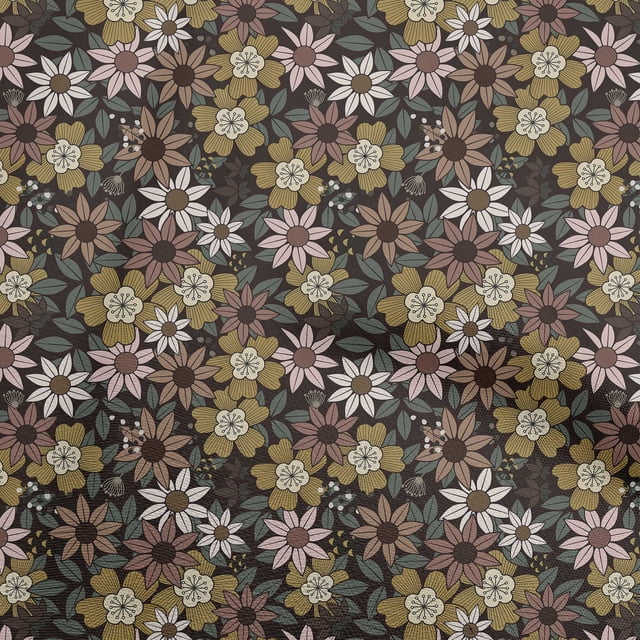 oneOone Rayonne Brun Tissu Floral Rétro Robe Tissu Tissu Imprimé par la Cour 56 Pouces de Large