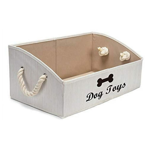 Geyecete Large Dog Toys Storage Bins Foldable Fabric Trapezoid Organizer Boxes with Weave Rope Handle Collapsible Basket for Shelves Dog Apparel Beige Dog Walmart
