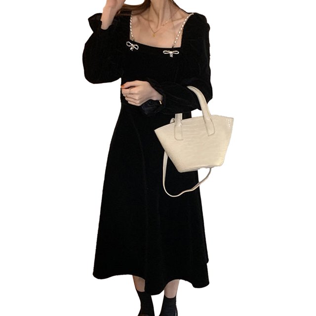 Vestido de terciopelo de manga larga,Vestido largo de terciopelo para mujer Vestido fluido de terciopelo Vestido largo de terciopelo Tecnología avanzada