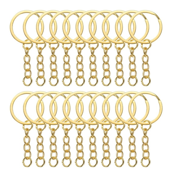 Uxcell 50 Pcs Split Keychain Ring with Chain Bulk Round Keyrings for DIY Key Chains Craft Making Jewelry, Gold