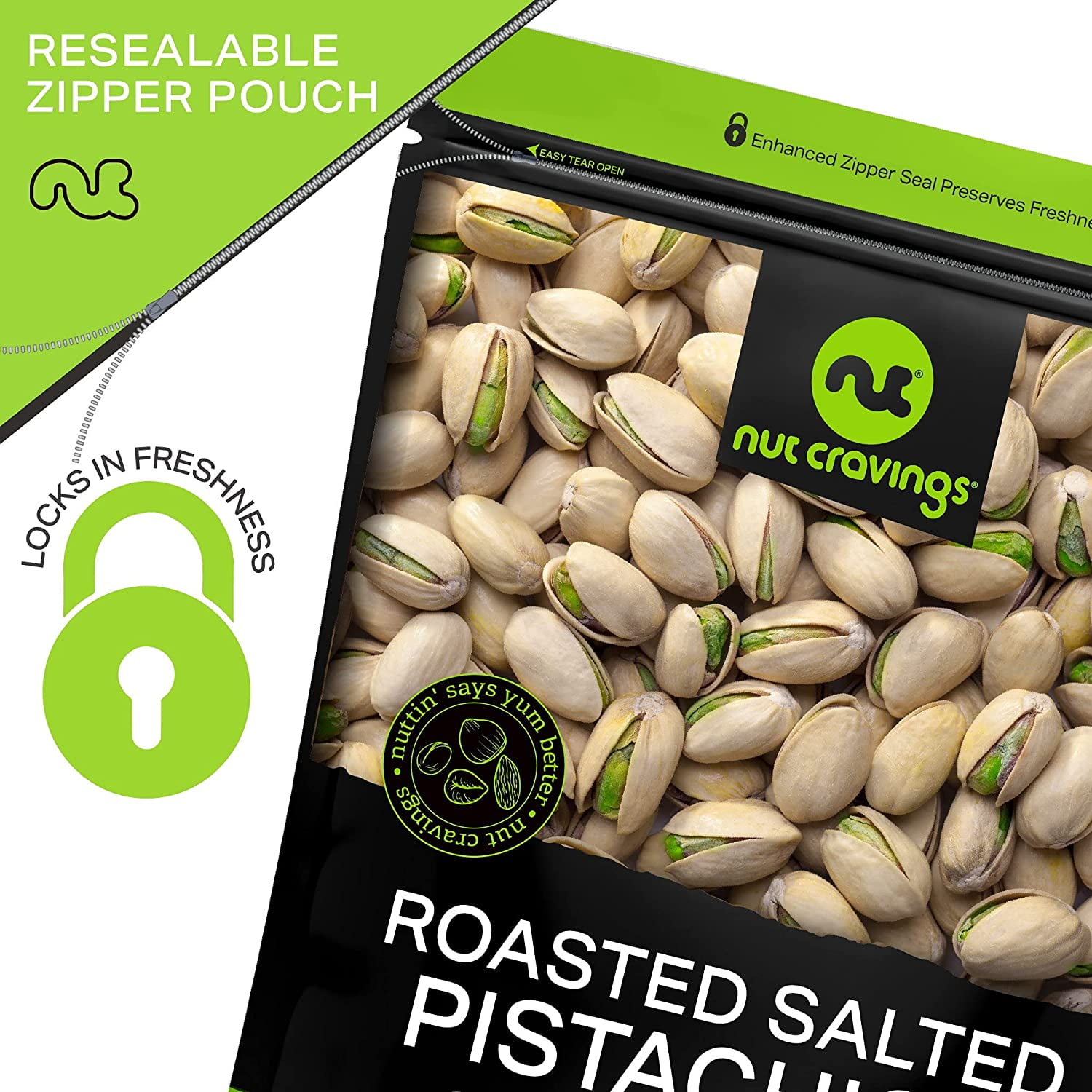 Nut Cravings Freshly Roasted & Salted California Pistachios (32oz - 2 lbs) Packed Fresh in Resealable Bag