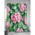 thumbnail image 5 of Shower Curtains Watercolor Pink Flowers Bath Curtain Green Leaves Waterproof Bathroom Shower Curtain Set with Hooks Decoration 72 x 72 Inches, 5 of 7