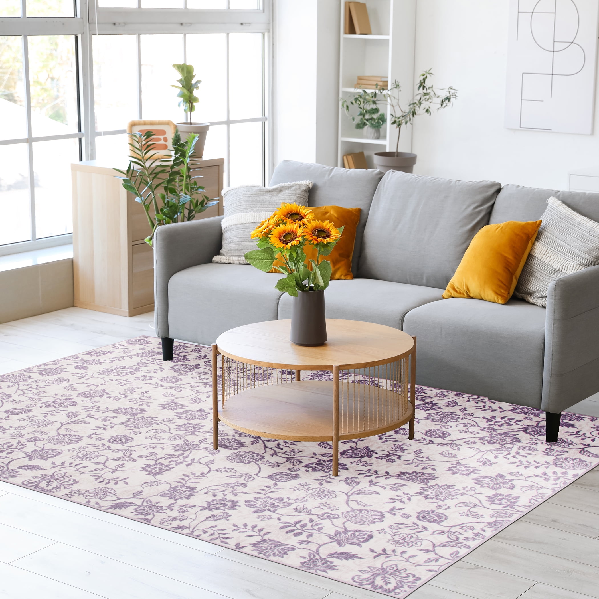 Mainstays Lavender Floral Faux Fur Indoor Area Rug, 5'x7'