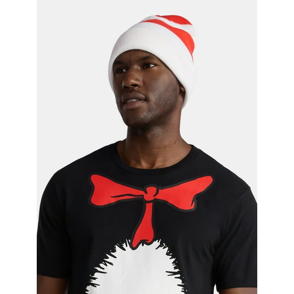 The Cat In The Hat, Men's & Big Men's Graphic Halloween Cosplay T-Shirt and Matching Character Beanie, Sizes XS-3XL
