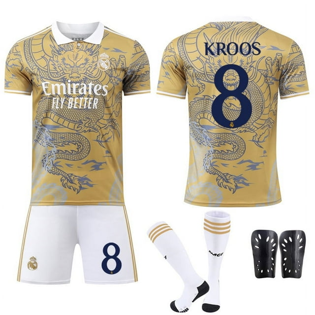 2425 Real Madrid Dragon Pattern Joint Special Edition Mbappe Football Jersey No. 7 Ronaldo Jersey Set No. 5 Bellingham No. 8 with Socks + Protective Gear Set24