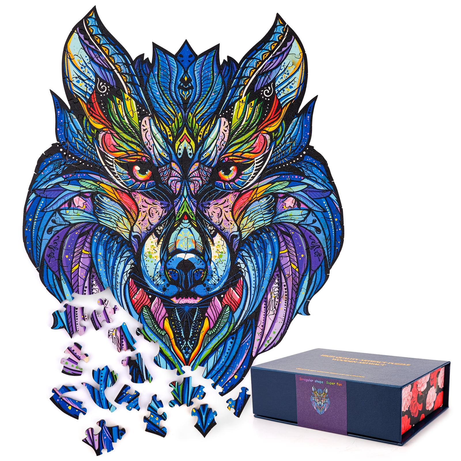 Amazing Wooden Jigsaw Puzzle Magic Wolf Unique Shape Ideal Gift Adults Kids Toys 