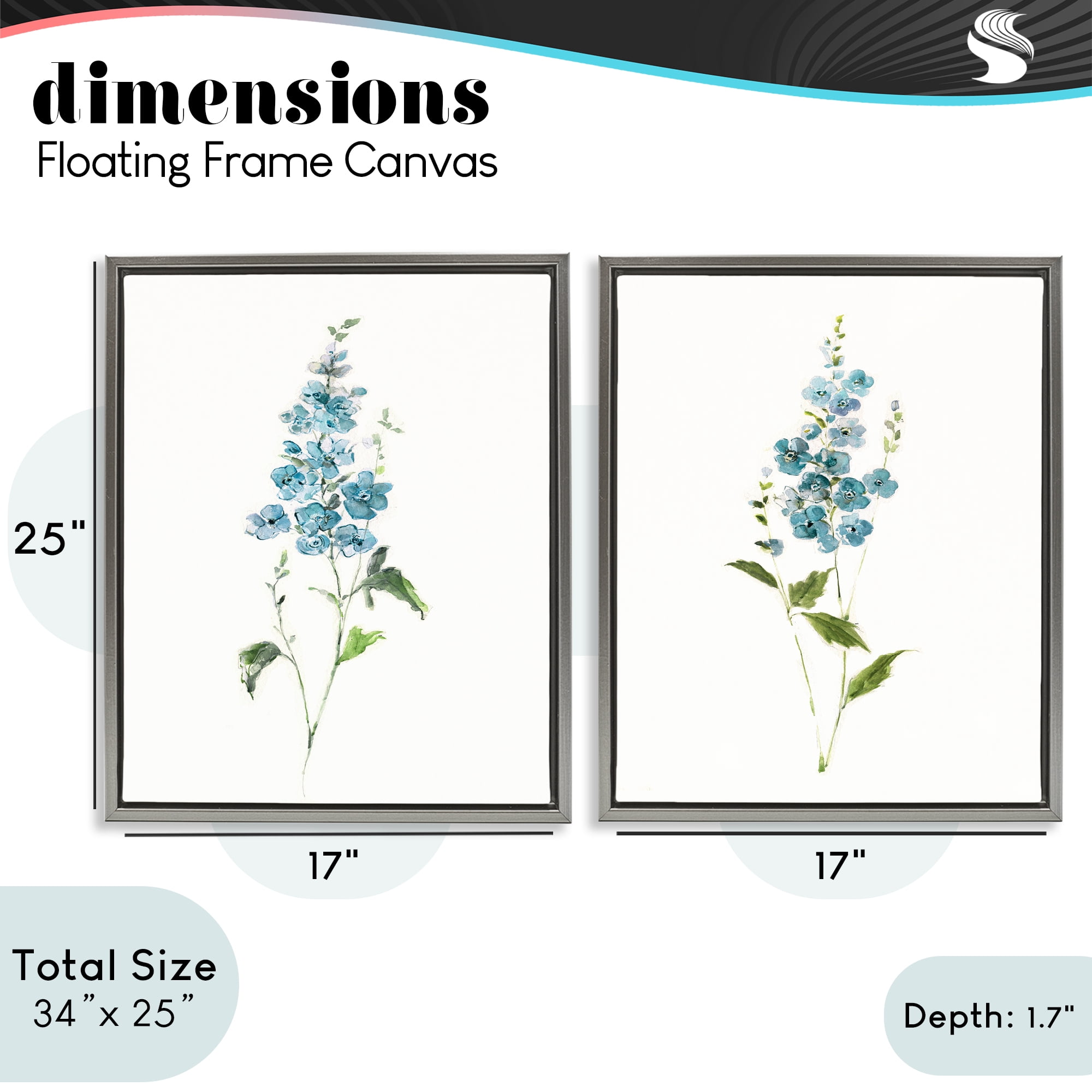 Stupell Industries Blue Watercolor Sprigs 2 Piece Gray Framed Floater Canvas Set, design by Sally Swatland