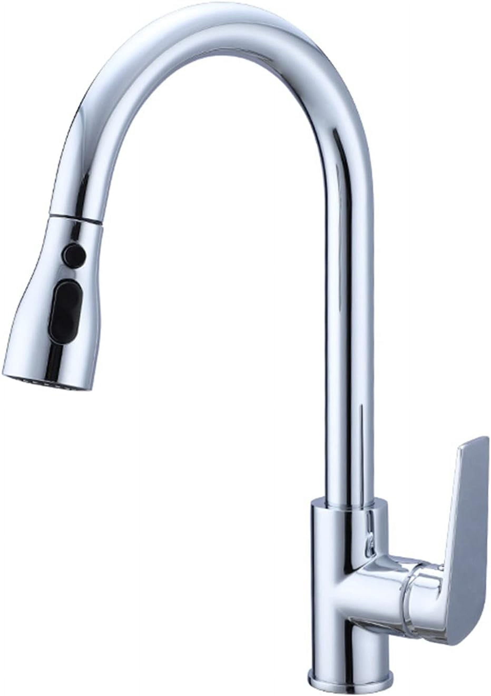 All Copper Kitchen Faucet with Pull Down Sprayer, Universal Rotation Hot and Cold Water Mixer Tap, Single Handle Sink Faucet, Double Outlet Mode, Chrome