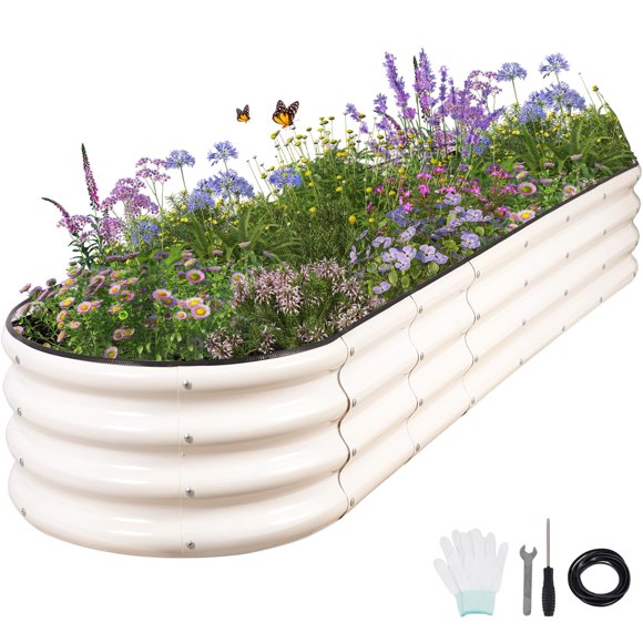 Planter Permade - Cama de jardín elevada ovalada (244 x 61 x 30 cm), color blanco