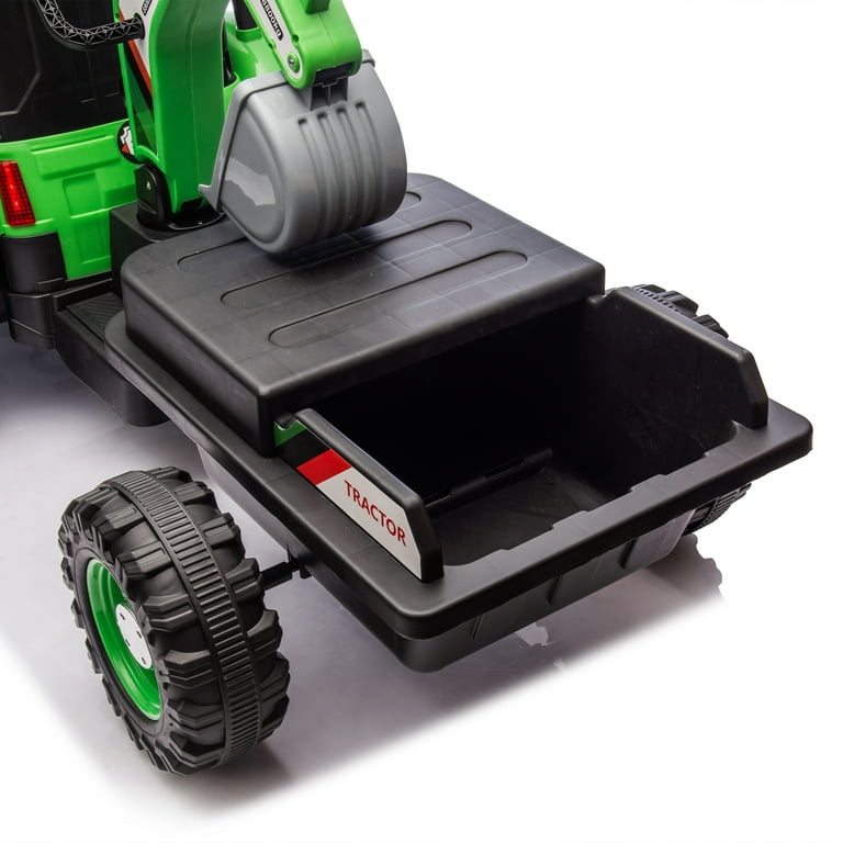 Tatayosi 24V Kids Ride On Electric Tractor Toy With Parent Remote Control 4 In 1 Construction Attachments Adjustable Speed LED Tail Light For Ages 3 To 8 In The Kids Play Toys