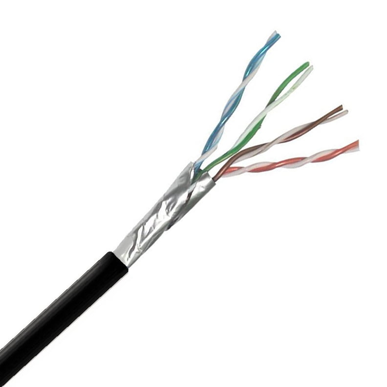 CAT5e Shielded Indoor or Outdoor UV Rated Cable, 4 Pair, FTP, Riser Rated (CMR) Black 1000ft