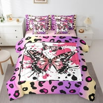 Manfei Chic Moth Butterfly 7 Pieces Bedding Comforter Set,Purple Leopard Print Full Bedding Set,Pink Splatter Ink Fitted Sheet Flat Sheet For Girl Kids,Ultra Soft Home Decor Reversible