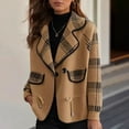 thumbnail image 4 of XFLWAM Women's Coats Fall Winter Warm Mid Length Wool Pea Coat Lapel Collar Plaid Prinitng Jackets Long Sleeve Outerwear Khaki M, 4 of 8