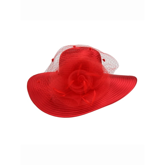 Chic Headwear Braid Hat w/ Mesh Floral Center - Red