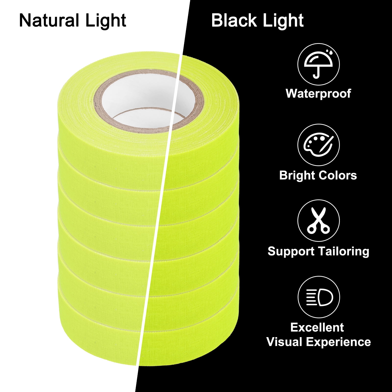 Uxcell 6Rolls 0.6inch x 32.8feet Neon Gaffers Cloth Tape Glow in the Dark Tape, Yellow