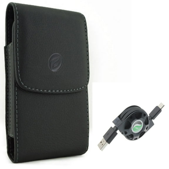 Leather Case Belt Clip w Retractable USB Cable for Samsung Galaxy A73 5G,A13 5G,A03s Phones - Holster Cover Pouch Vertical, Type-C Charger Power Cord