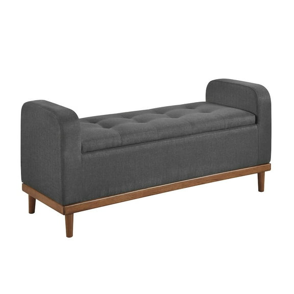 Lexicon Brigitte Fabric Lift Top Storage Bench in Dark Gray