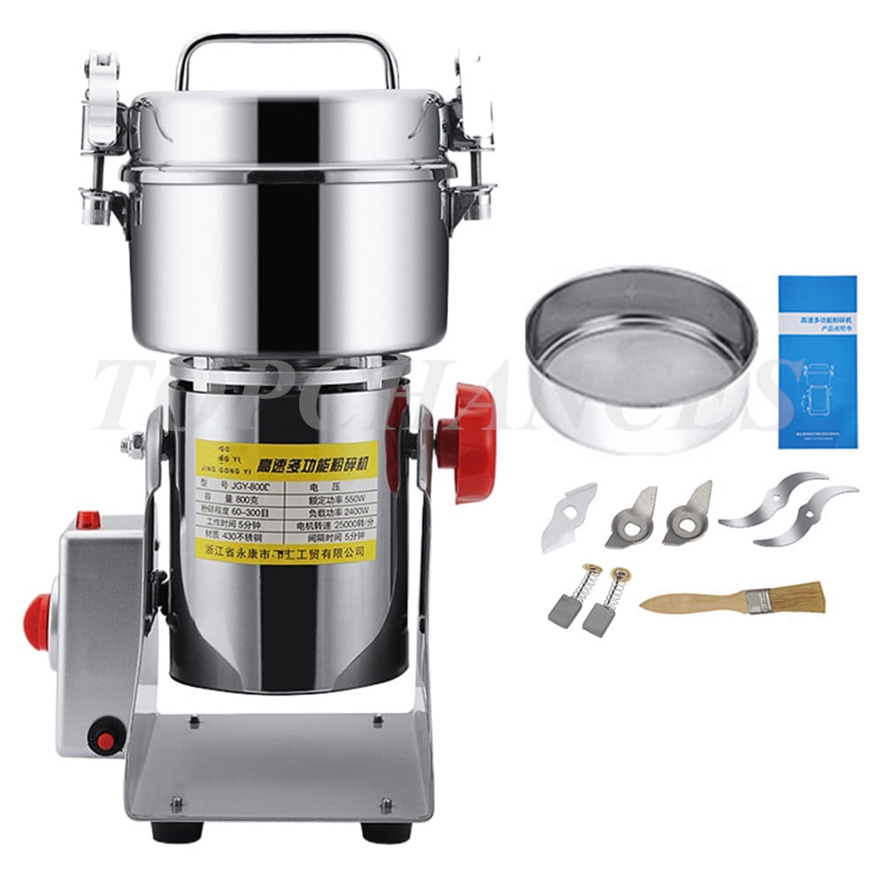 TOPCHANCES Electric Grain Mill Grinder, 800g Commercial Spice Grinder, 2400W High-Speed Stainless Steel Pulverizer Dry Grinder Grinding Machine for Coffee Wheat Herb Corn Peanuts