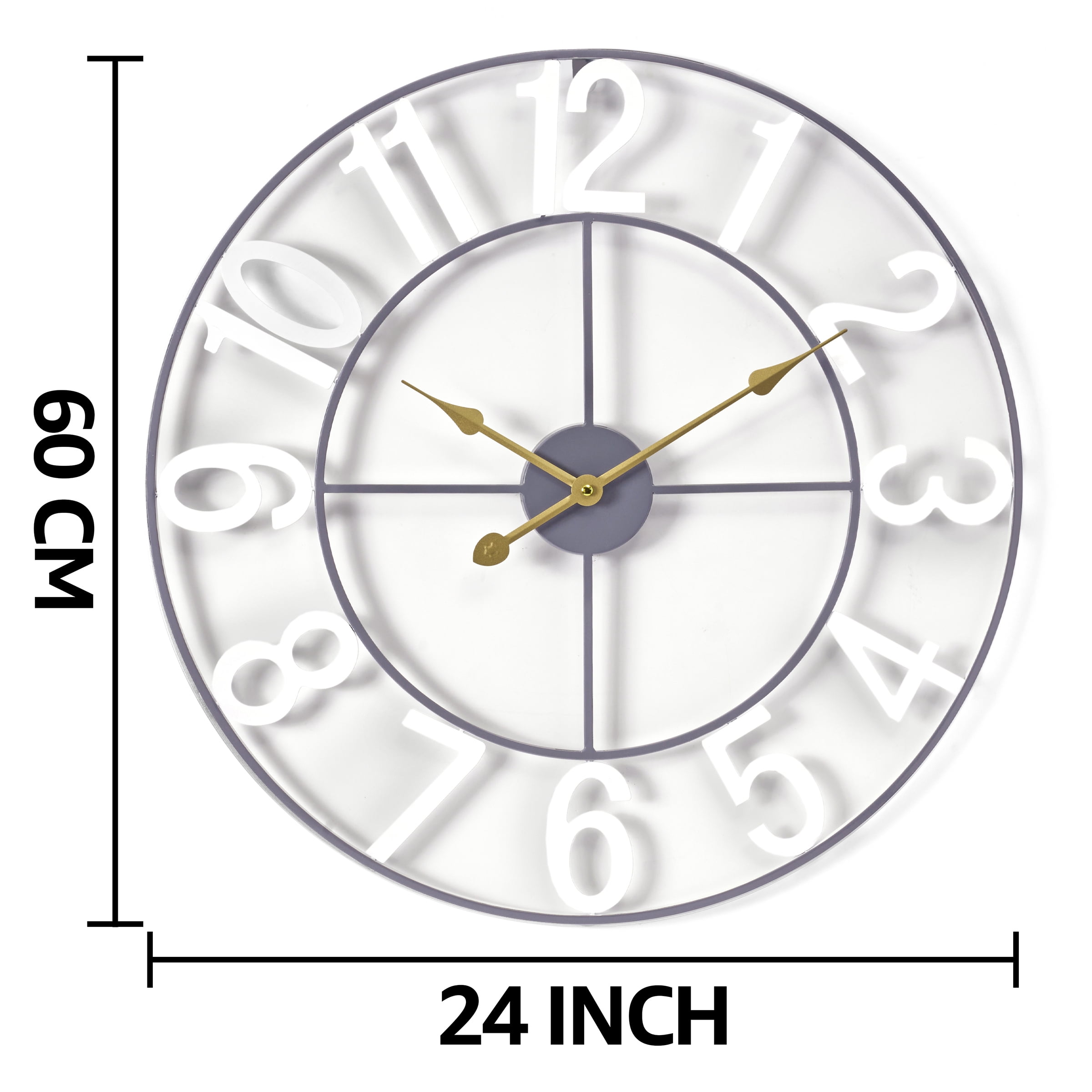 Sorbus Large Metal Numerical Wall Clock for Living Room Decor (White, 24" Diameter)