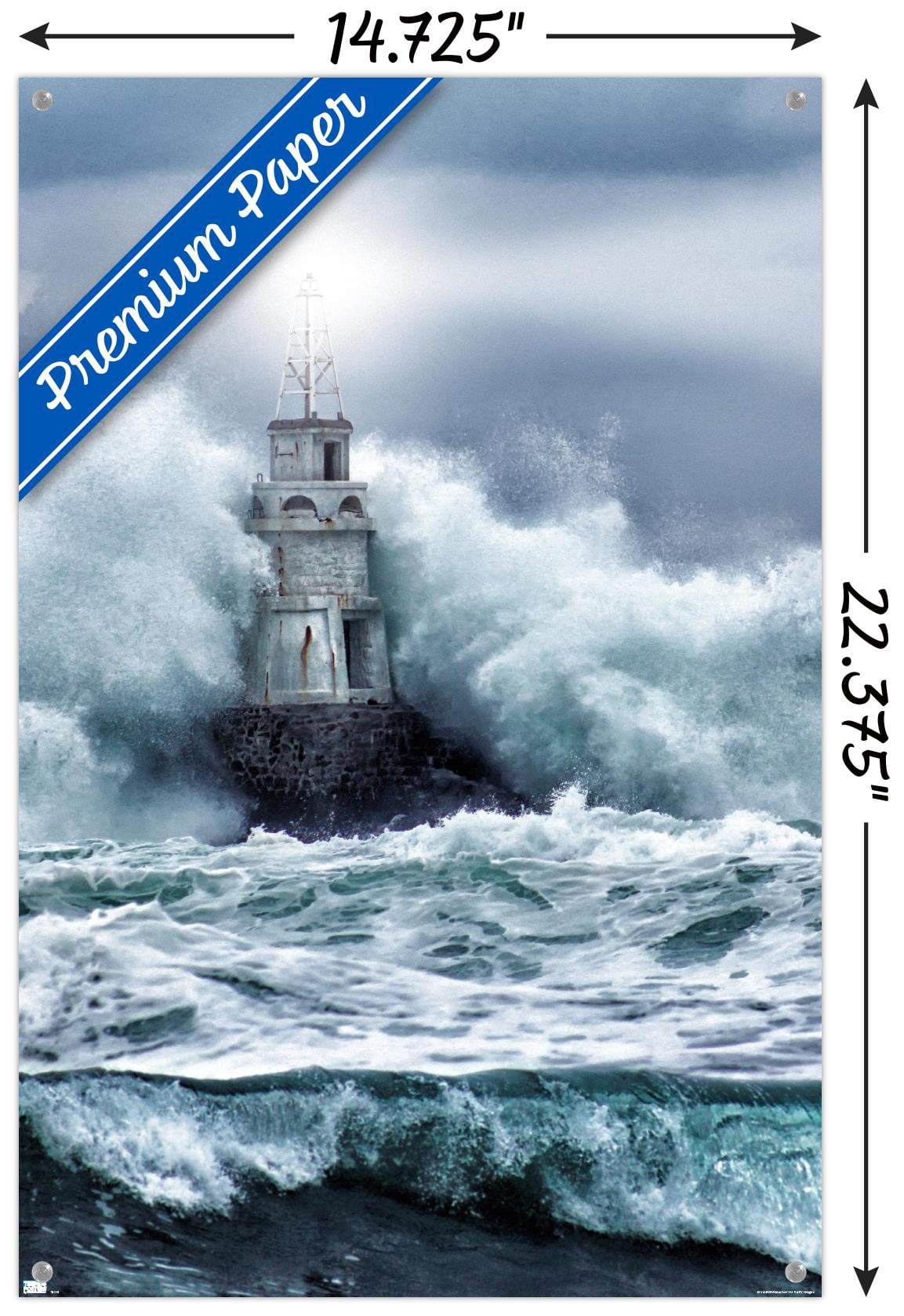 Lighthouse in the Storm Wall Poster with Push Pins, 14.725" x 22.375"