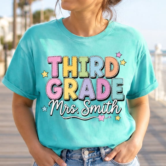 Third Grade Teacher Comfort Colors Shirt, Personalized Teacher Name Graphic Tee, Back to School Classroom Gift