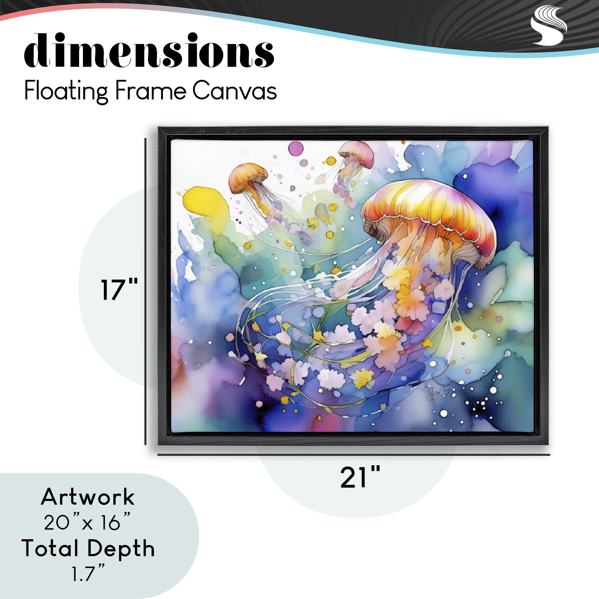 Stupell Industries Neon Jellyfish Underwater Black Framed Floater Canvas Wall Art, design by Shelly Craig
