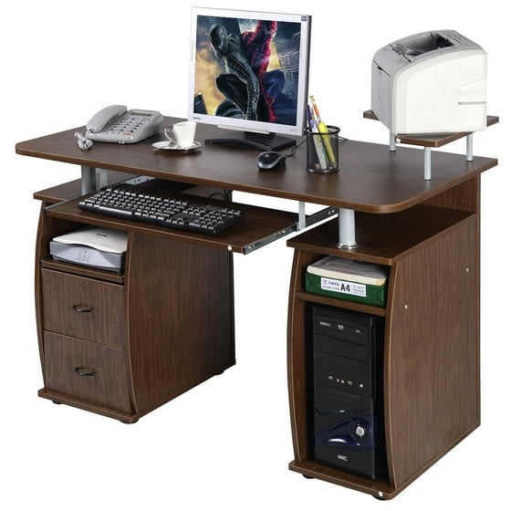 Costway Computer Pc Desk Work Station Office Home Monitor Printer Costway Computer Pc Desk Work Station Office Home Monitor Printer Shelf Furniture Walnut
