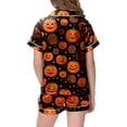 thumbnail image 5 of felwors Kids Halloween Pajamas Kids Pumpkin Ghost Print Girls Silk Pjs Short Sleeve Button-Down Top Shorts Set Kids Girls Clothes (Orange,10-11 Years), 5 of 5