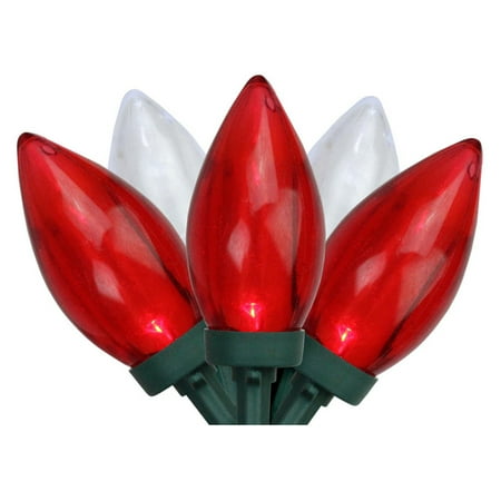 Northlight 25 Red and Pure White LED C9 Christmas Lights on Green Wire